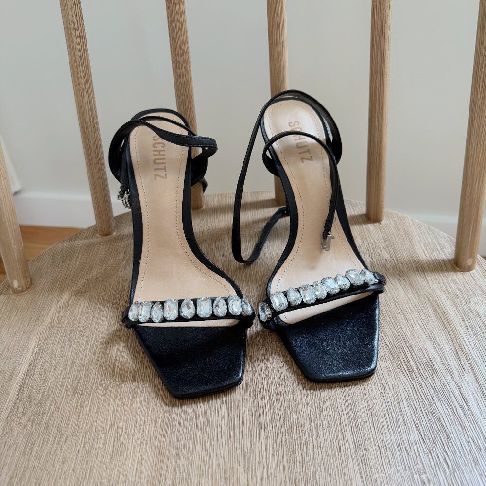 Schutz Black Crystal Strap Heels